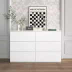 Commode de rangement large à 6 tiroirs JVNOXK blanche, Organiseur de vêtements moderne en bois pour chambre à coucher, couloir, entrée et salon
