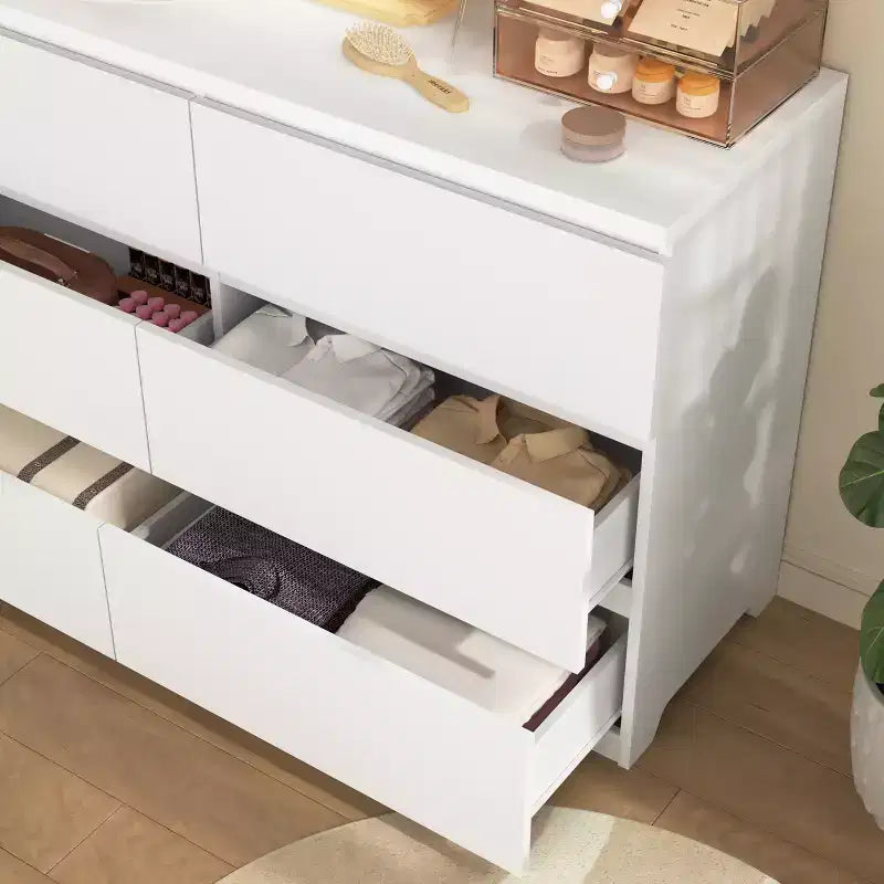 Commode de rangement large à 6 tiroirs JVNOXK blanche, Organiseur de vêtements moderne en bois pour chambre à coucher, couloir, entrée et salon