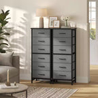 JIONJOY Armoire de rangement étroite à 6 tiroirs avec étagères ouvertes, pour chambre à coucher, salon, bureau, organisation – Tissu gris