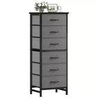 JIONJOY Armoire de rangement étroite à 6 tiroirs avec étagères ouvertes, pour chambre à coucher, salon, bureau, organisation – Tissu gris