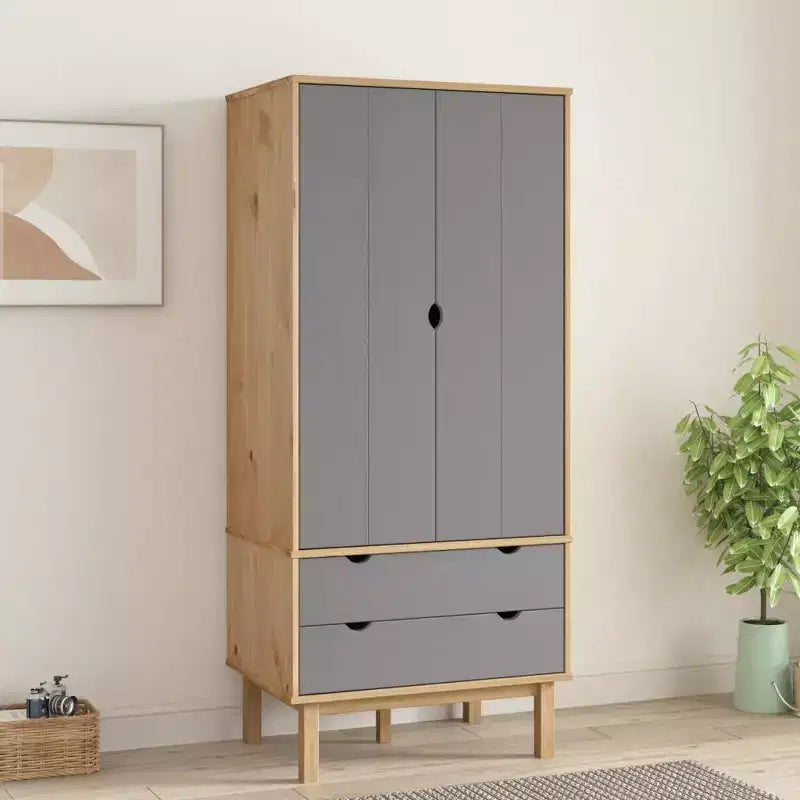 vidaXL Armoire Marron et gris Bois de pin massif, bois d'ingénierie Standard