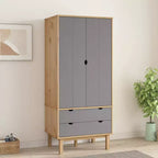 vidaXL Armoire Marron et gris Bois de pin massif, bois d'ingénierie Standard