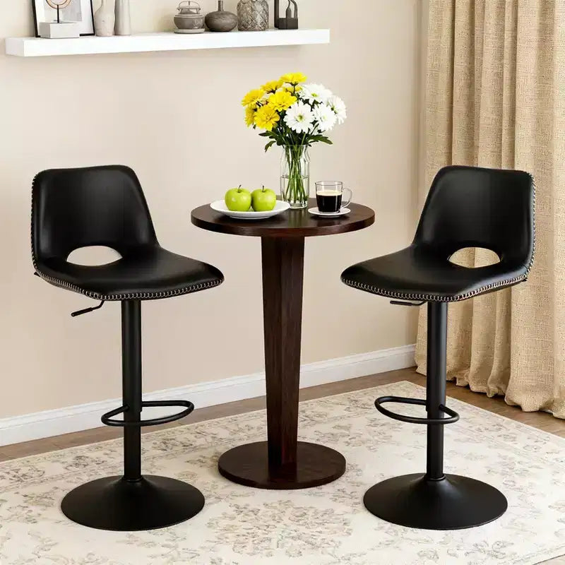 Tabourets de bar pivotants GustoWave en similicuir avec dossier et hauteur réglable, lot de 2