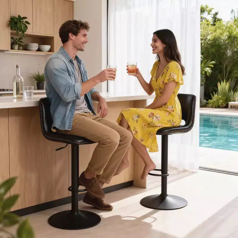 Tabourets de bar pivotants GustoWave en similicuir avec dossier et hauteur réglable, lot de 2