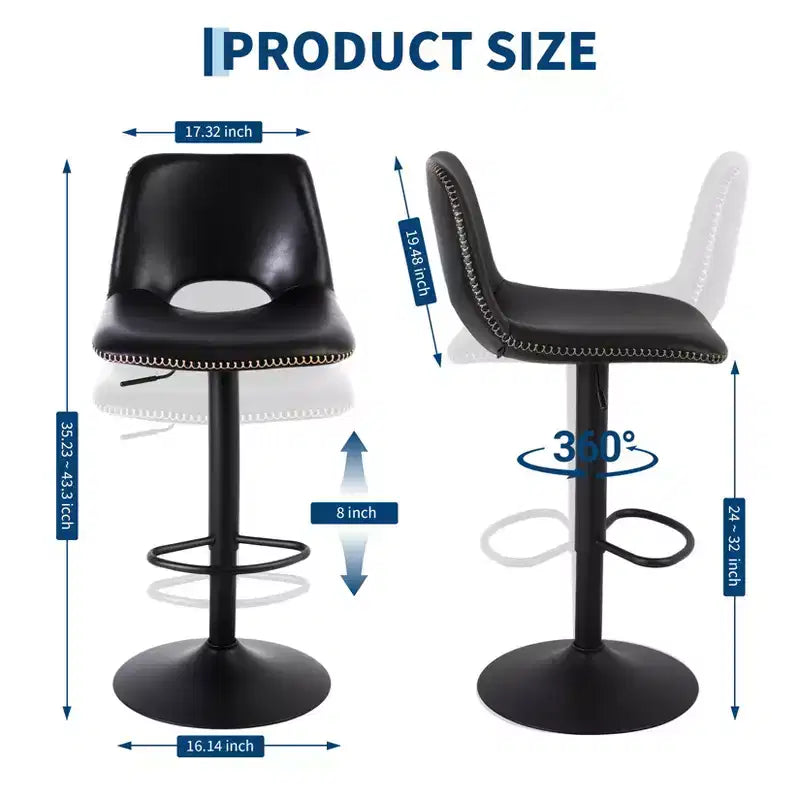 Tabourets de bar pivotants GustoWave en similicuir avec dossier et hauteur réglable, lot de 2