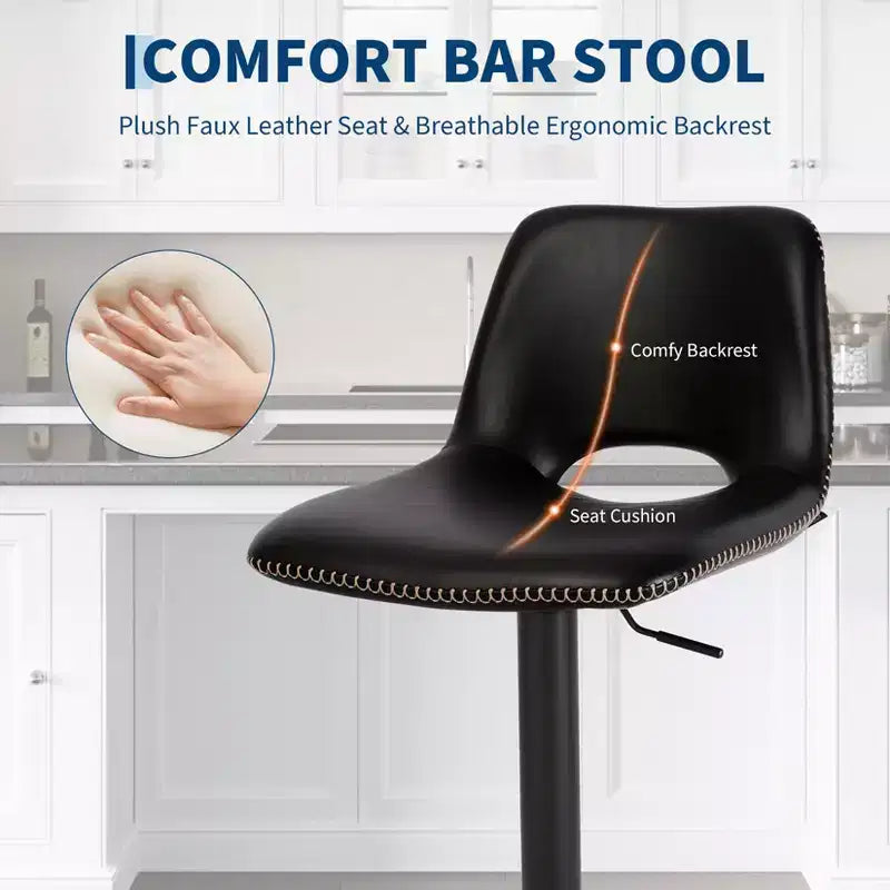 Tabourets de bar pivotants GustoWave en similicuir avec dossier et hauteur réglable, lot de 2