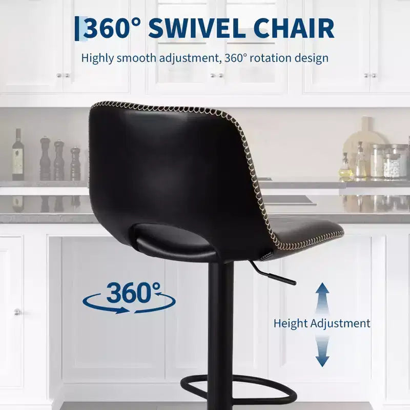 Tabourets de bar pivotants GustoWave en similicuir avec dossier et hauteur réglable, lot de 2