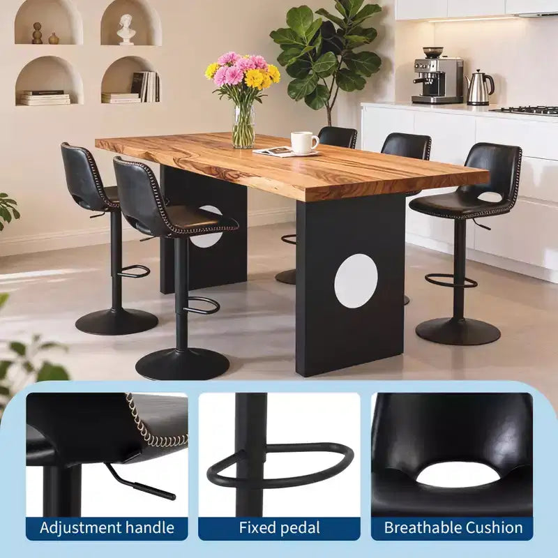 Tabourets de bar pivotants GustoWave en similicuir avec dossier et hauteur réglable, lot de 2