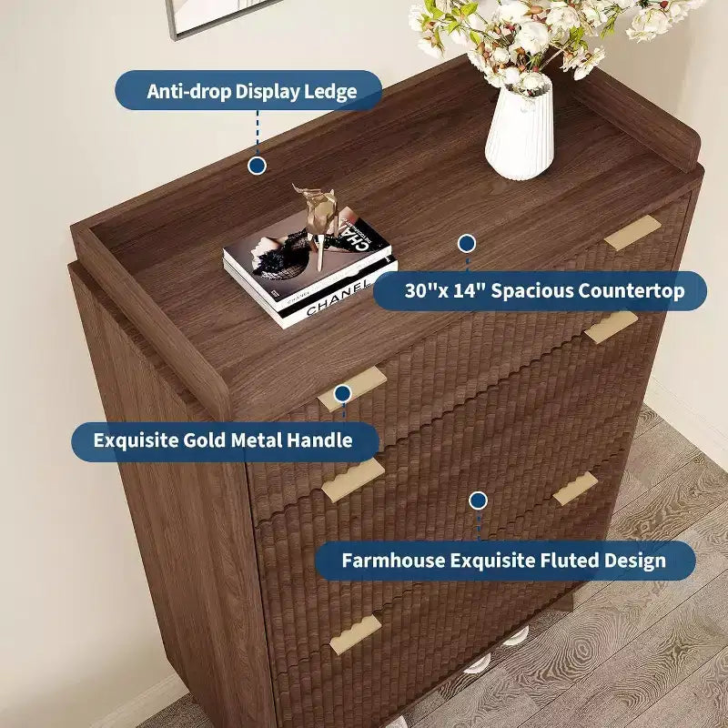Meuble à chaussures étroit GustoWave avec design cannelé, 2 tiroirs basculants et tiroir supérieur