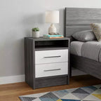 Table de chevet HomeRoots 20 en bois gris avec deux tiroirs
