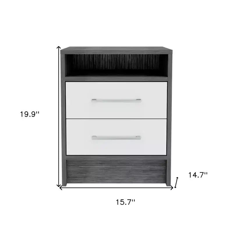 Table de chevet HomeRoots 20 en bois gris avec deux tiroirs