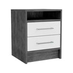 Table de chevet HomeRoots 20 en bois gris avec deux tiroirs