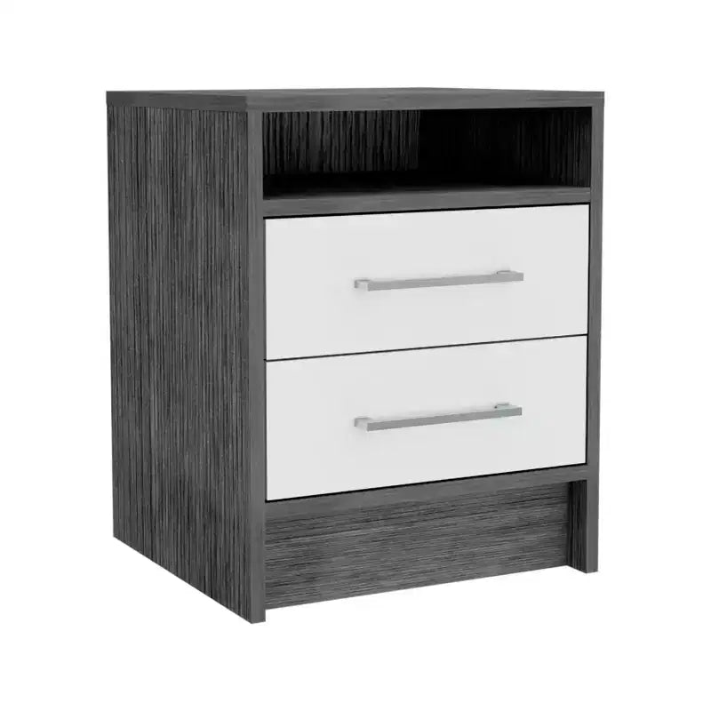 Table de chevet HomeRoots 20 en bois gris avec deux tiroirs