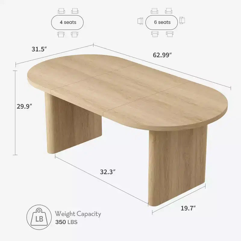 Table à manger ovale de 70,9" pour 6-8 personnes, grande table de cuisine avec base en bois épaisse et robuste, style ferme pour cuisine et salon