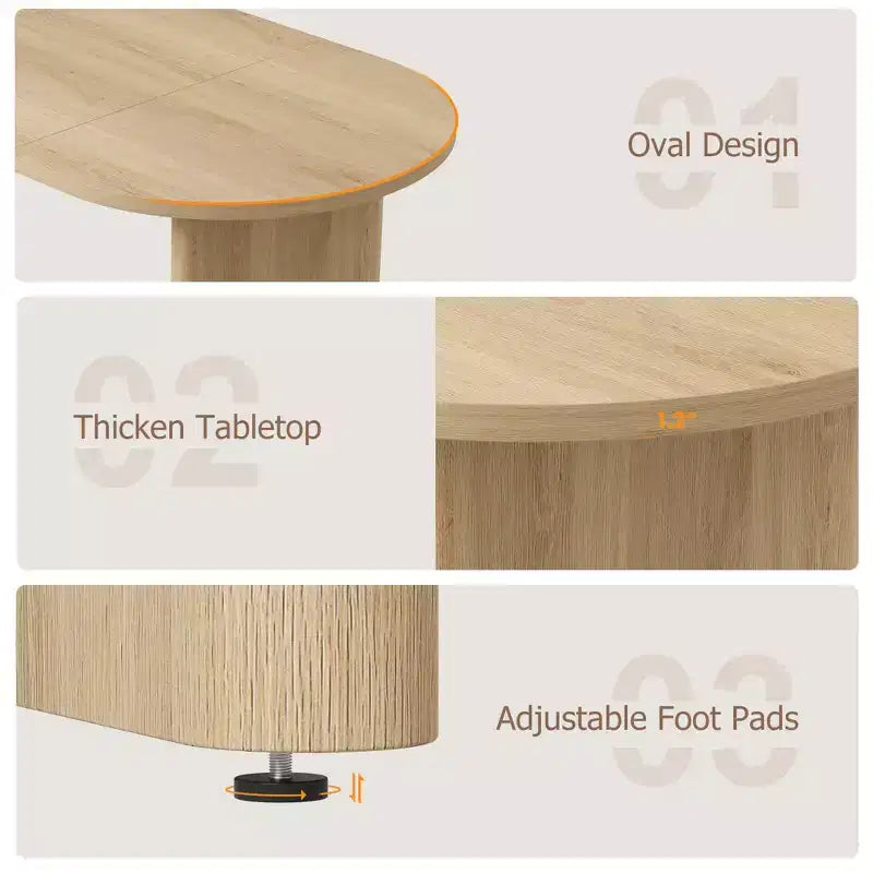 Table à manger ovale de 70,9" pour 6-8 personnes, grande table de cuisine avec base en bois épaisse et robuste, style ferme pour cuisine et salon
