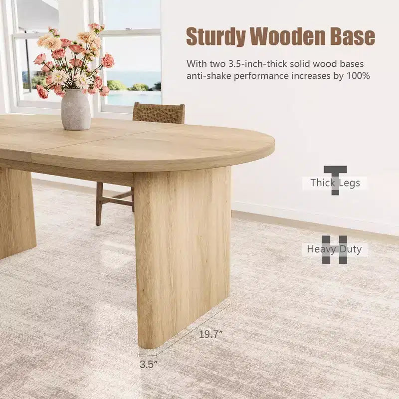Table à manger ovale de 70,9" pour 6-8 personnes, grande table de cuisine avec base en bois épaisse et robuste, style ferme pour cuisine et salon