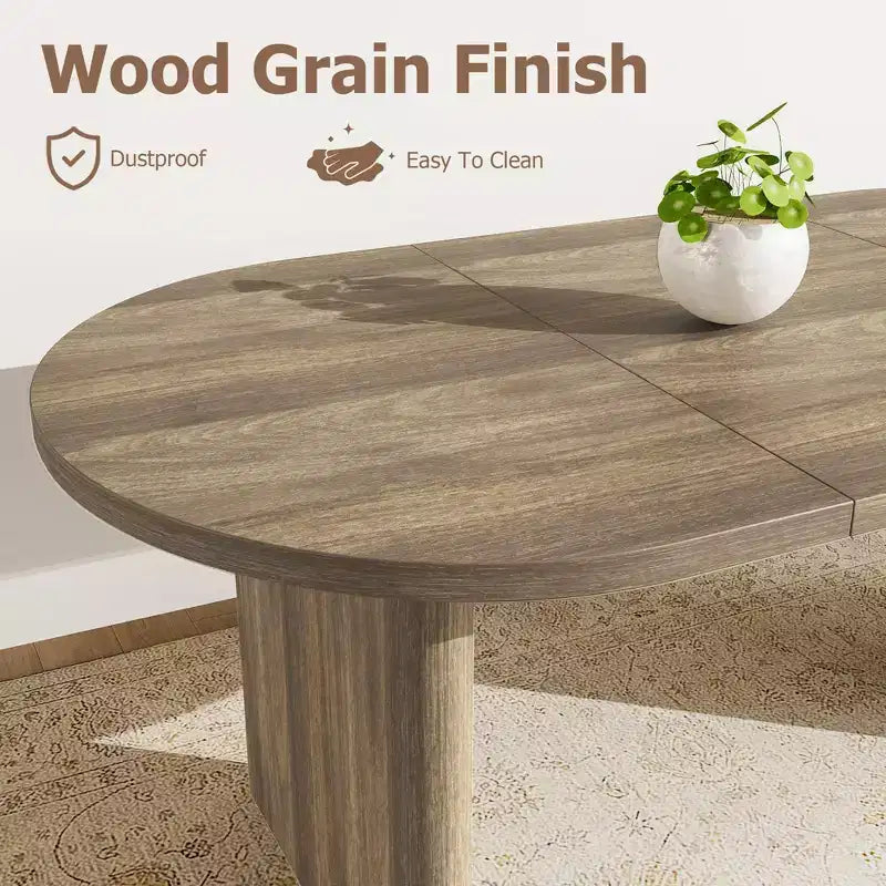 Table à manger ovale de 70,9" pour 6-8 personnes, grande table de cuisine avec base en bois épaisse et robuste, style ferme pour cuisine et salon
