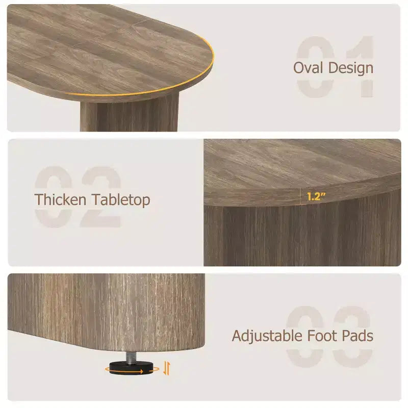 Table à manger ovale de 70,9" pour 6-8 personnes, grande table de cuisine avec base en bois épaisse et robuste, style ferme pour cuisine et salon