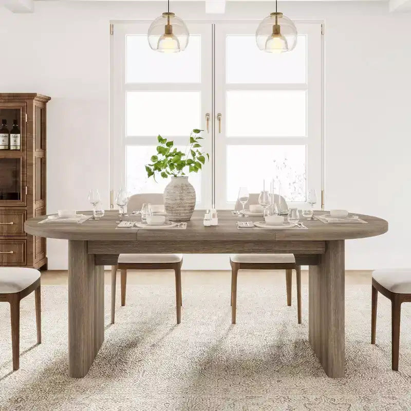 Table à manger ovale de 70,9" pour 6-8 personnes, grande table de cuisine avec base en bois épaisse et robuste, style ferme pour cuisine et salon