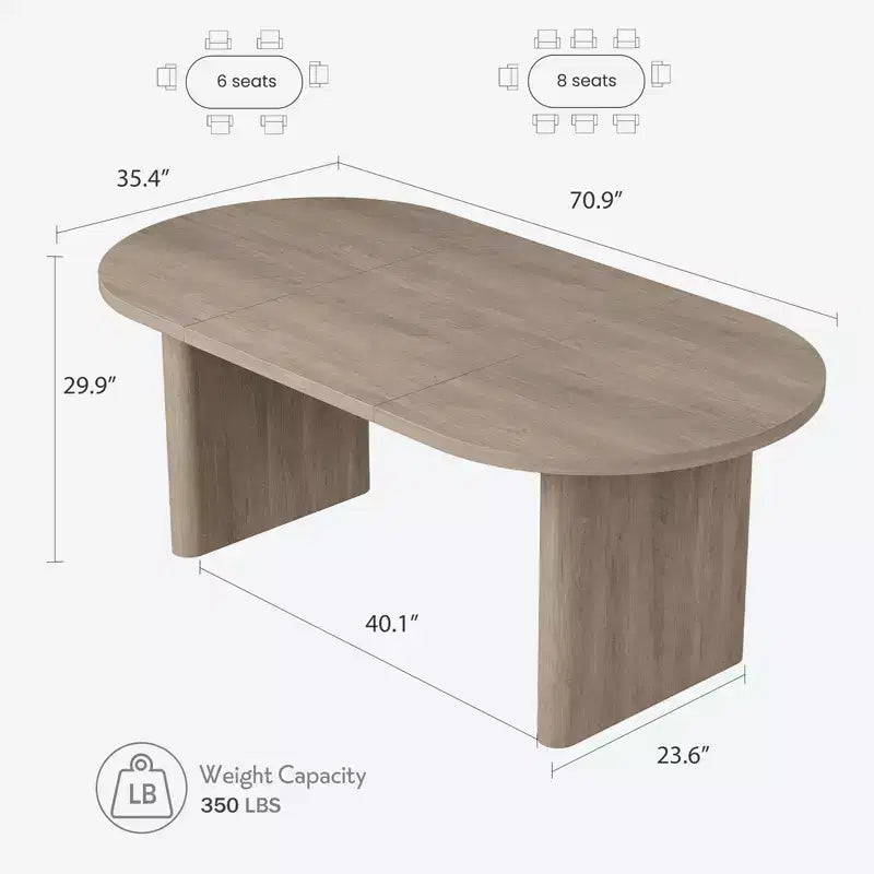 Table à manger ovale de 70,9" pour 6-8 personnes, grande table de cuisine avec base en bois épaisse et robuste, style ferme pour cuisine et salon