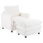 Fauteuil en velours côtelé surdimensionné avec pouf – Chaise confortable pour le salon