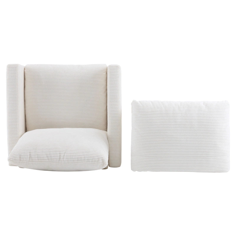 Fauteuil en velours côtelé surdimensionné avec pouf – Chaise confortable pour le salon