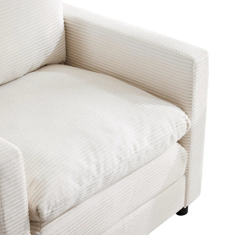 Fauteuil en velours côtelé surdimensionné avec pouf – Chaise confortable pour le salon