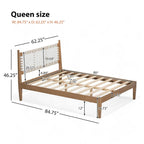 Lit plateforme Queen – Tête de lit en cuir tressé et cadre en bois massif