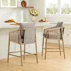 Tabouret de bar hauteur comptoir avec accoudoirs en bois tressé, lot de 2