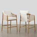 Tabouret de bar hauteur comptoir avec accoudoirs en bois tressé, lot de 2