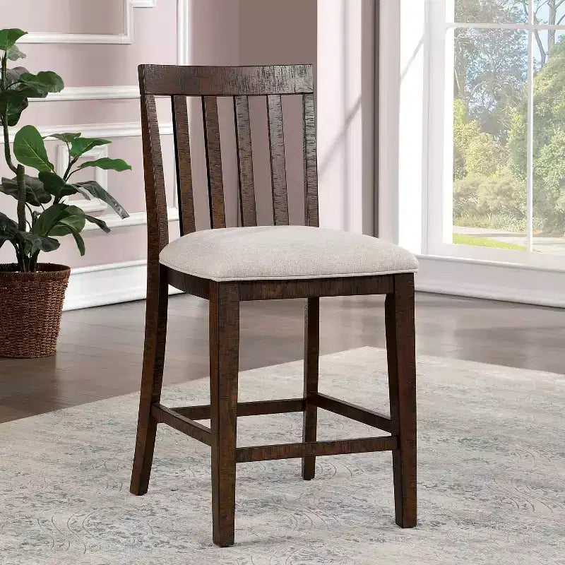 Lot de 2 tabourets de bar rembourrés Foret hauteur comptoir Chêne rustique - HOMES: Inside + Out