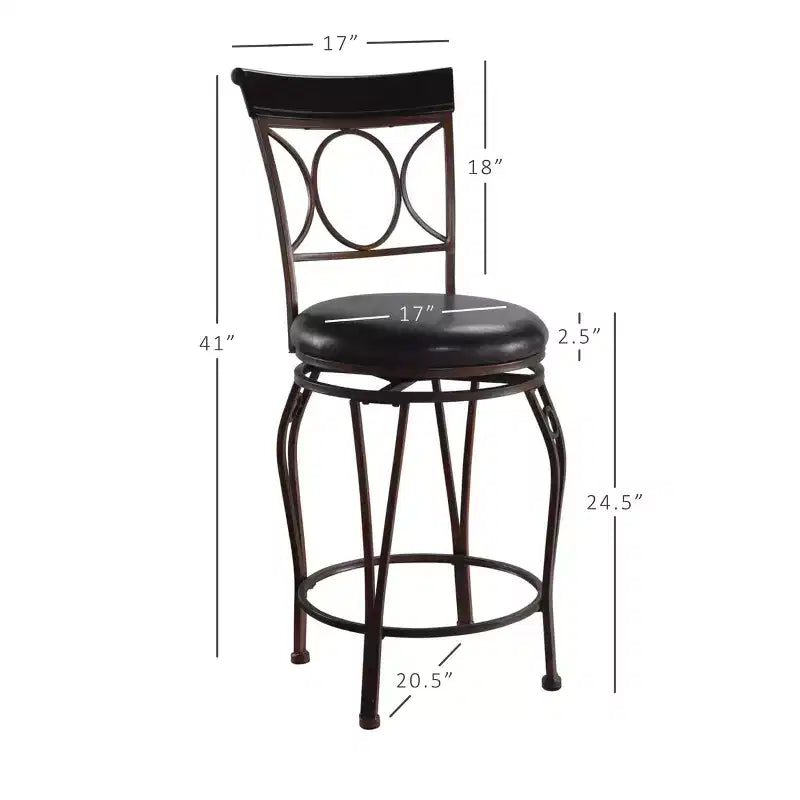 Tabouret de Bar Pivotant Rembourré Circles Back 61 cm (24 po) Hauteur Comptoir Métal/Noir - Linon : Design Élégant, Assise Confortable