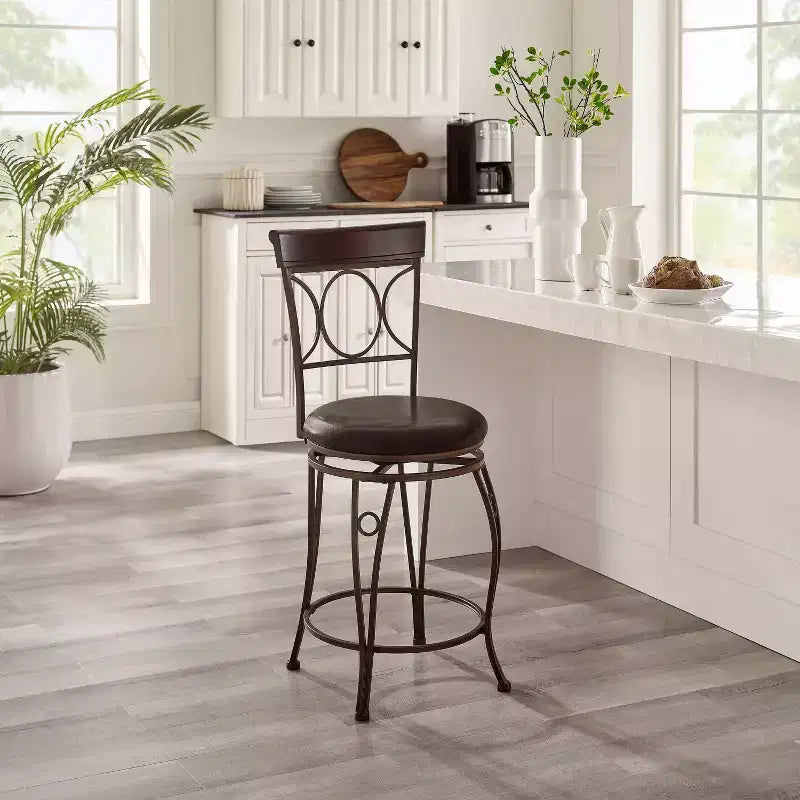 Tabouret de Bar Pivotant Rembourré Circles Back 61 cm (24 po) Hauteur Comptoir Métal/Noir - Linon : Design Élégant, Assise Confortable