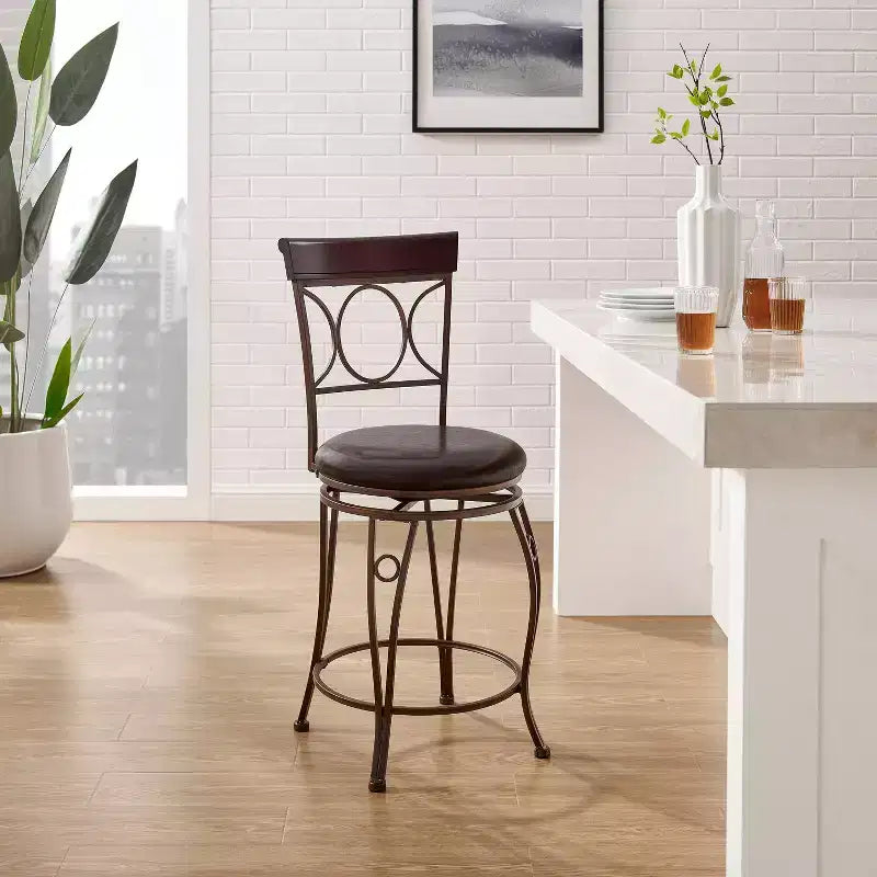 Tabouret de Bar Pivotant Rembourré Circles Back 61 cm (24 po) Hauteur Comptoir Métal/Noir - Linon : Design Élégant, Assise Confortable