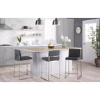LumiSource Fuji Tabouret de bar dossier haut hauteur comptoir Acier inoxydable/PU gris