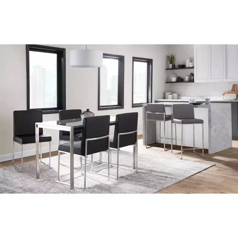 LumiSource Fuji Tabouret de bar dossier haut hauteur comptoir Acier inoxydable/PU gris