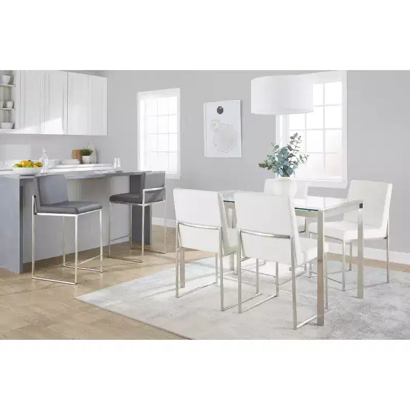 LumiSource Fuji Tabouret de bar dossier haut hauteur comptoir Acier inoxydable/PU gris