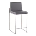 LumiSource Fuji Tabouret de bar dossier haut hauteur comptoir Acier inoxydable/PU gris