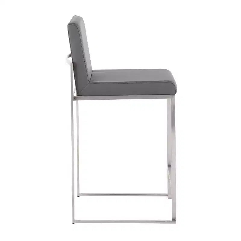 LumiSource Fuji Tabouret de bar dossier haut hauteur comptoir Acier inoxydable/PU gris