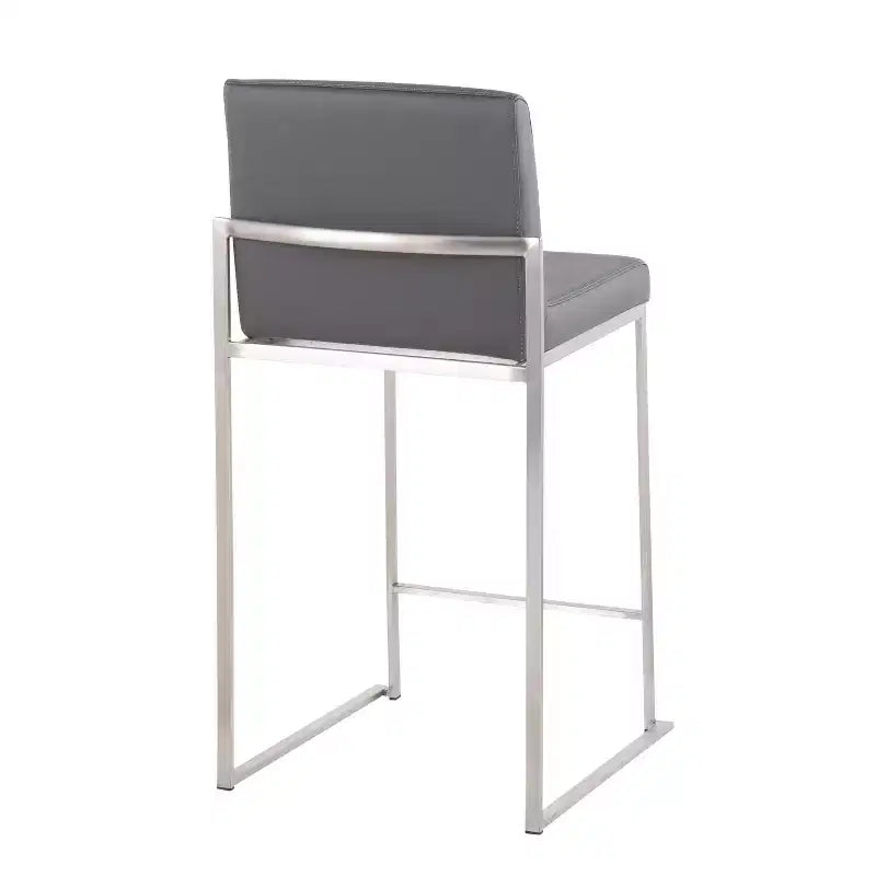 LumiSource Fuji Tabouret de bar dossier haut hauteur comptoir Acier inoxydable/PU gris