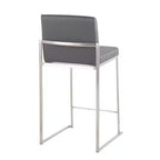 LumiSource Fuji Tabouret de bar dossier haut hauteur comptoir Acier inoxydable/PU gris