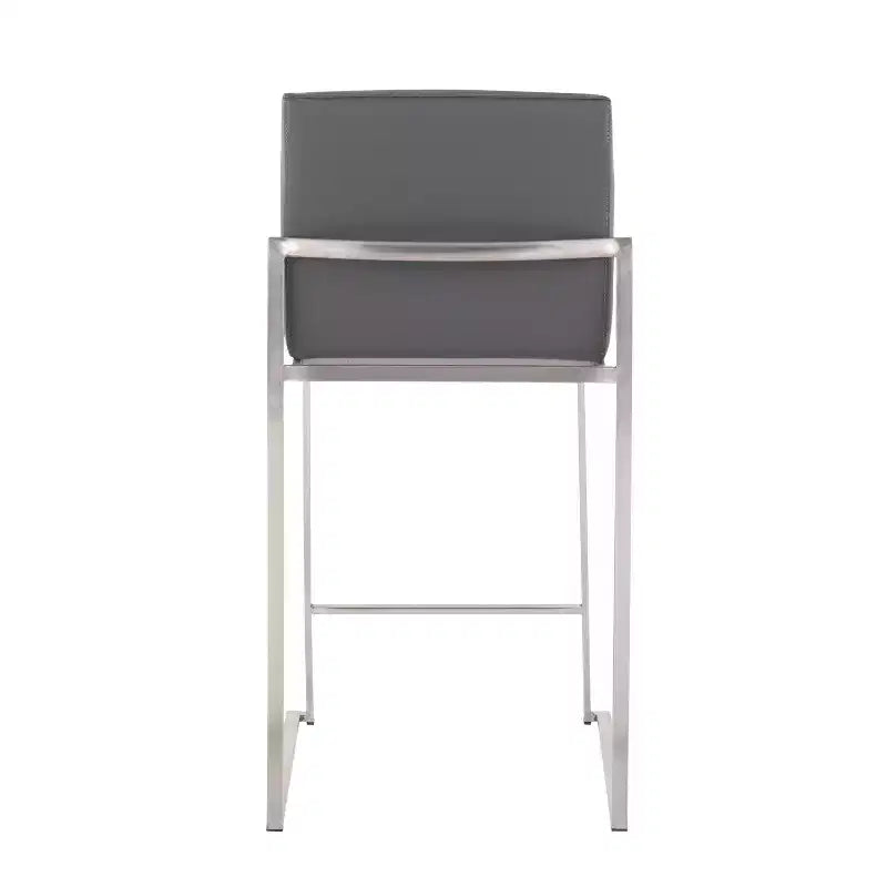 LumiSource Fuji Tabouret de bar dossier haut hauteur comptoir Acier inoxydable/PU gris