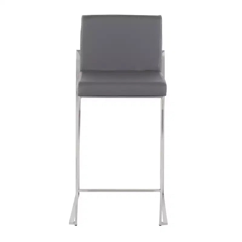 LumiSource Fuji Tabouret de bar dossier haut hauteur comptoir Acier inoxydable/PU gris