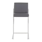 LumiSource Fuji Tabouret de bar dossier haut hauteur comptoir Acier inoxydable/PU gris