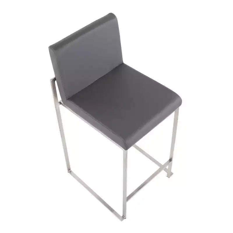 LumiSource Fuji Tabouret de bar dossier haut hauteur comptoir Acier inoxydable/PU gris
