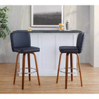LumiSource Lot de 2 tabourets de bar Henry Bois de noyer/PU noir/Métal chromé