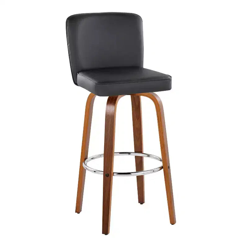 LumiSource Lot de 2 tabourets de bar Henry Bois de noyer/PU noir/Métal chromé