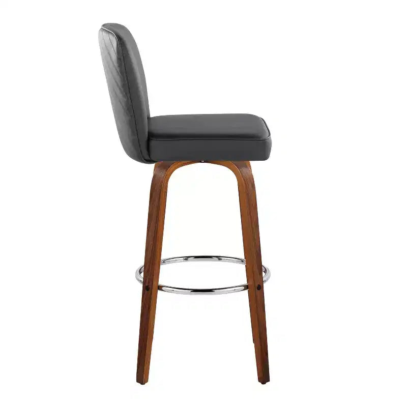 LumiSource Lot de 2 tabourets de bar Henry Bois de noyer/PU noir/Métal chromé