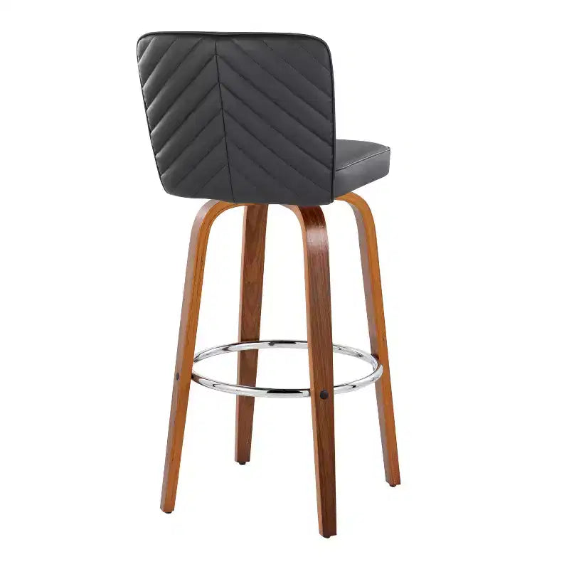 LumiSource Lot de 2 tabourets de bar Henry Bois de noyer/PU noir/Métal chromé