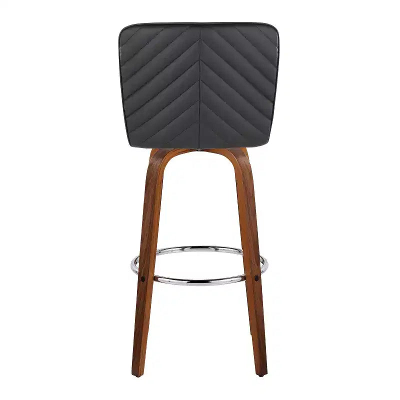 LumiSource Lot de 2 tabourets de bar Henry Bois de noyer/PU noir/Métal chromé